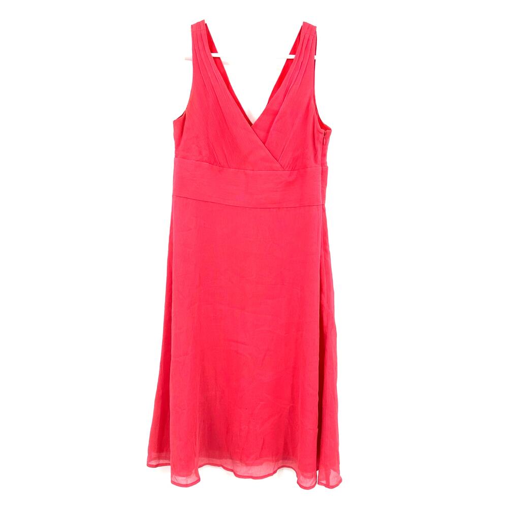 J Crew Sz 6 Petite Dress Pink 100% Silk Sleeveless V Neck Crossover A Line Midi